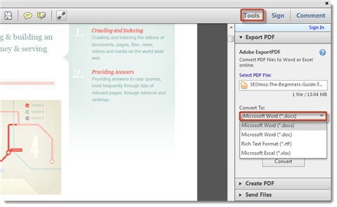 convert pdf to word-adobe exportpdf